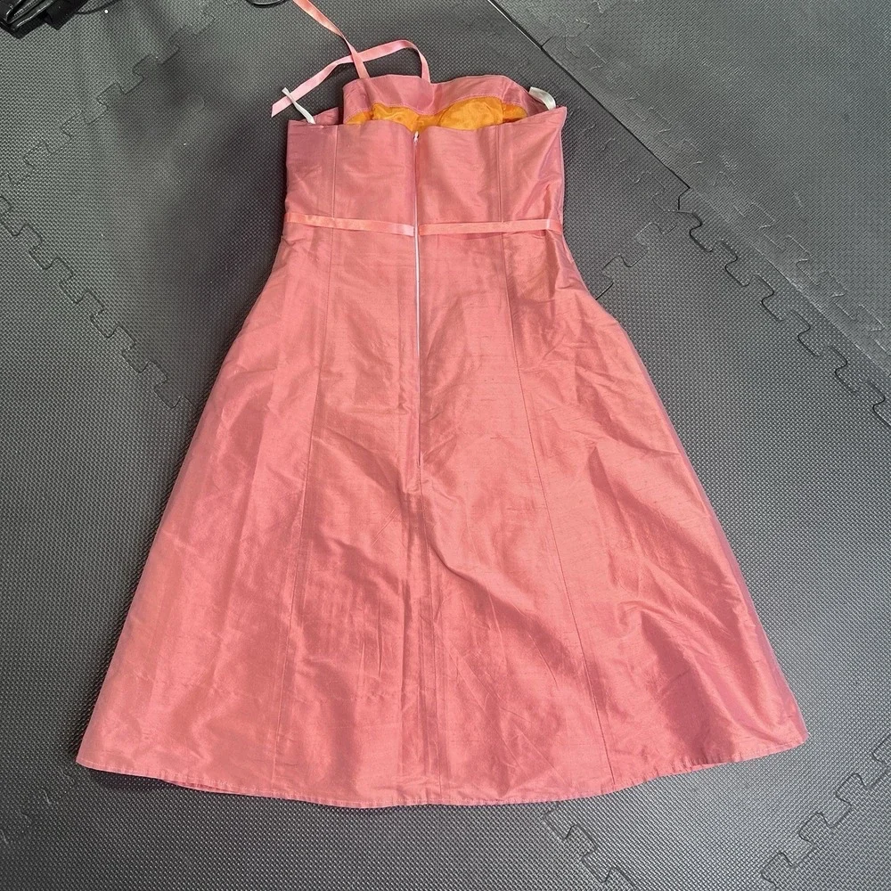 Cicada Strapless Red Silk Dress‎ Fit & Flare Cocktail Formal USA Made Med Orange - Picture 2 of 12